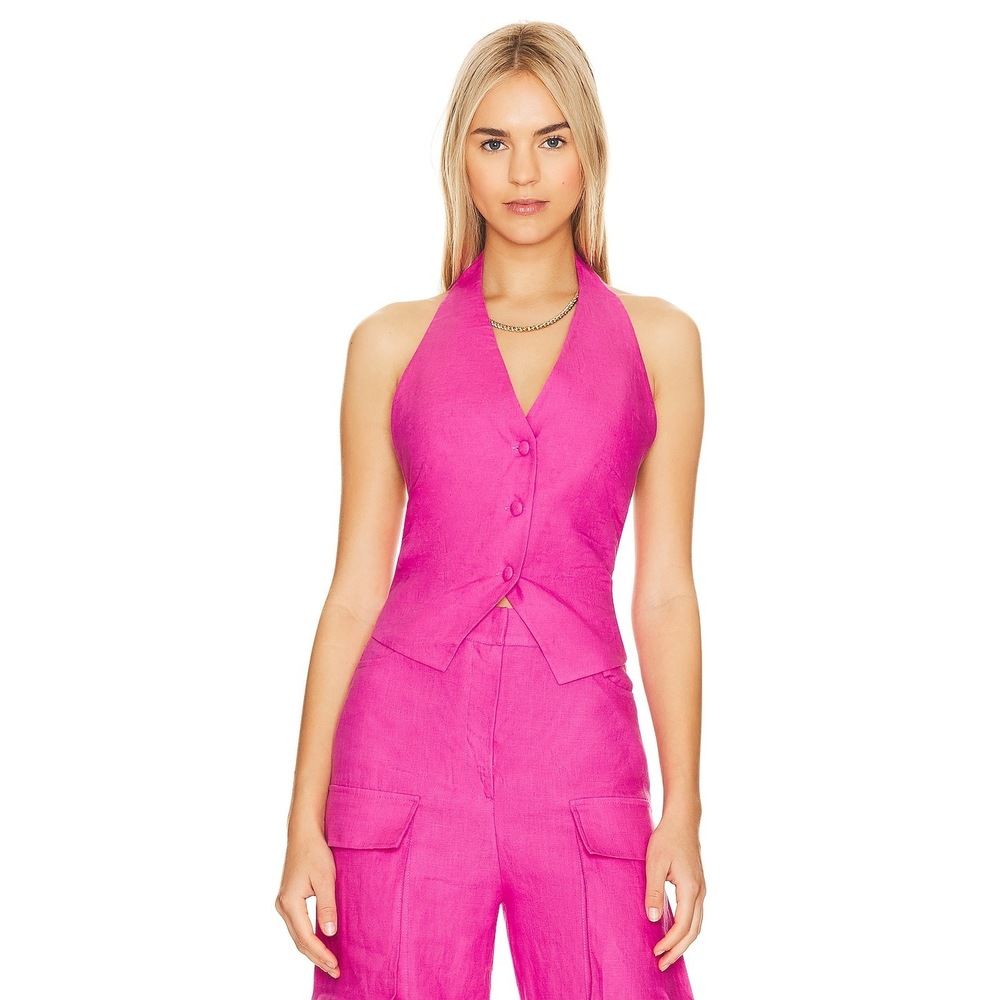 NEW SELMACILEK Linen Vest in Fuchsia pink backless tank top